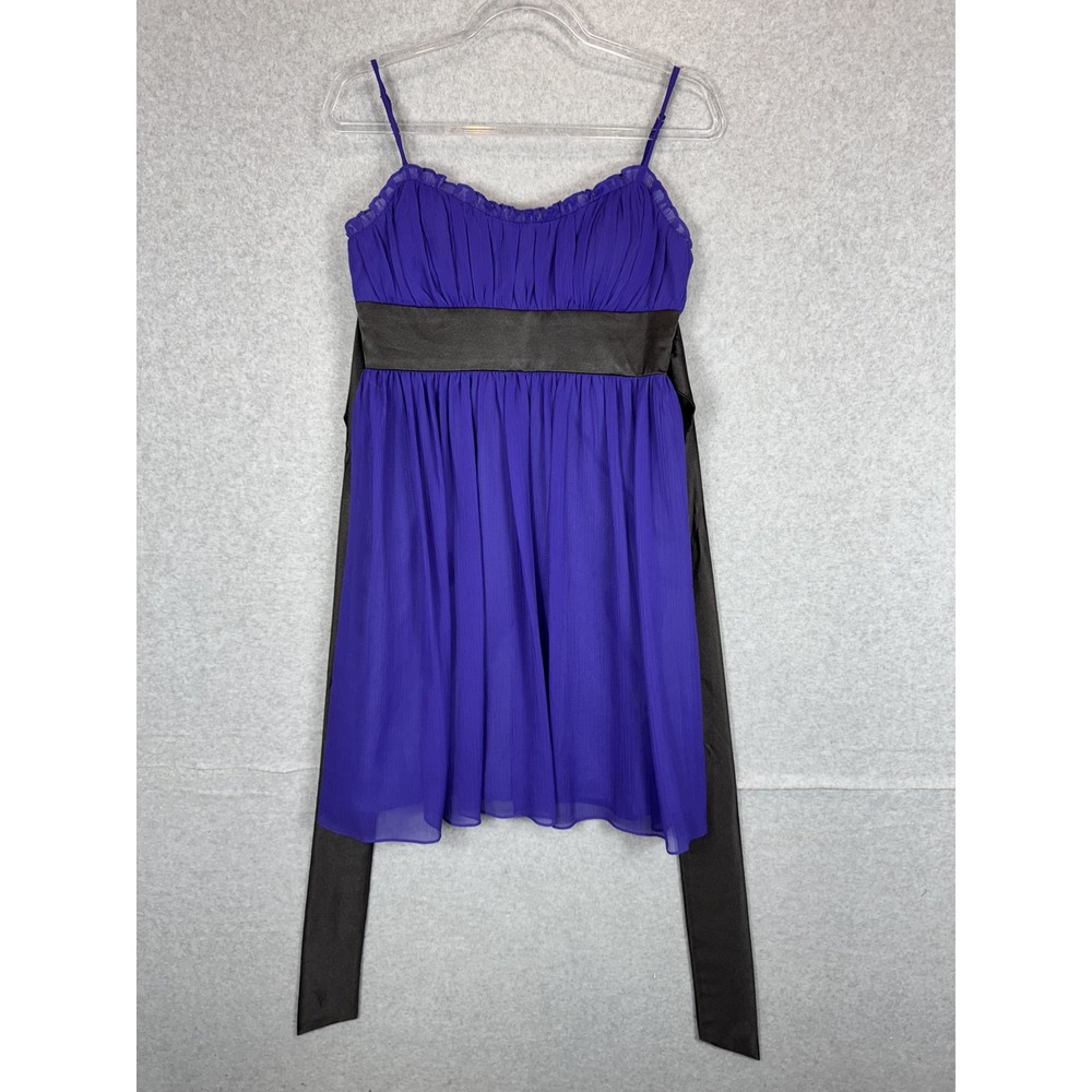 London Times Dress Womens 6P Purple Black Empire Waist Pleated Chiffon Formal